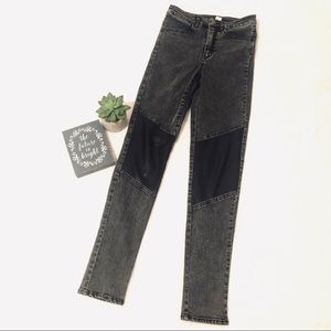 H&M Faux Leather panel Stonewash Jeans